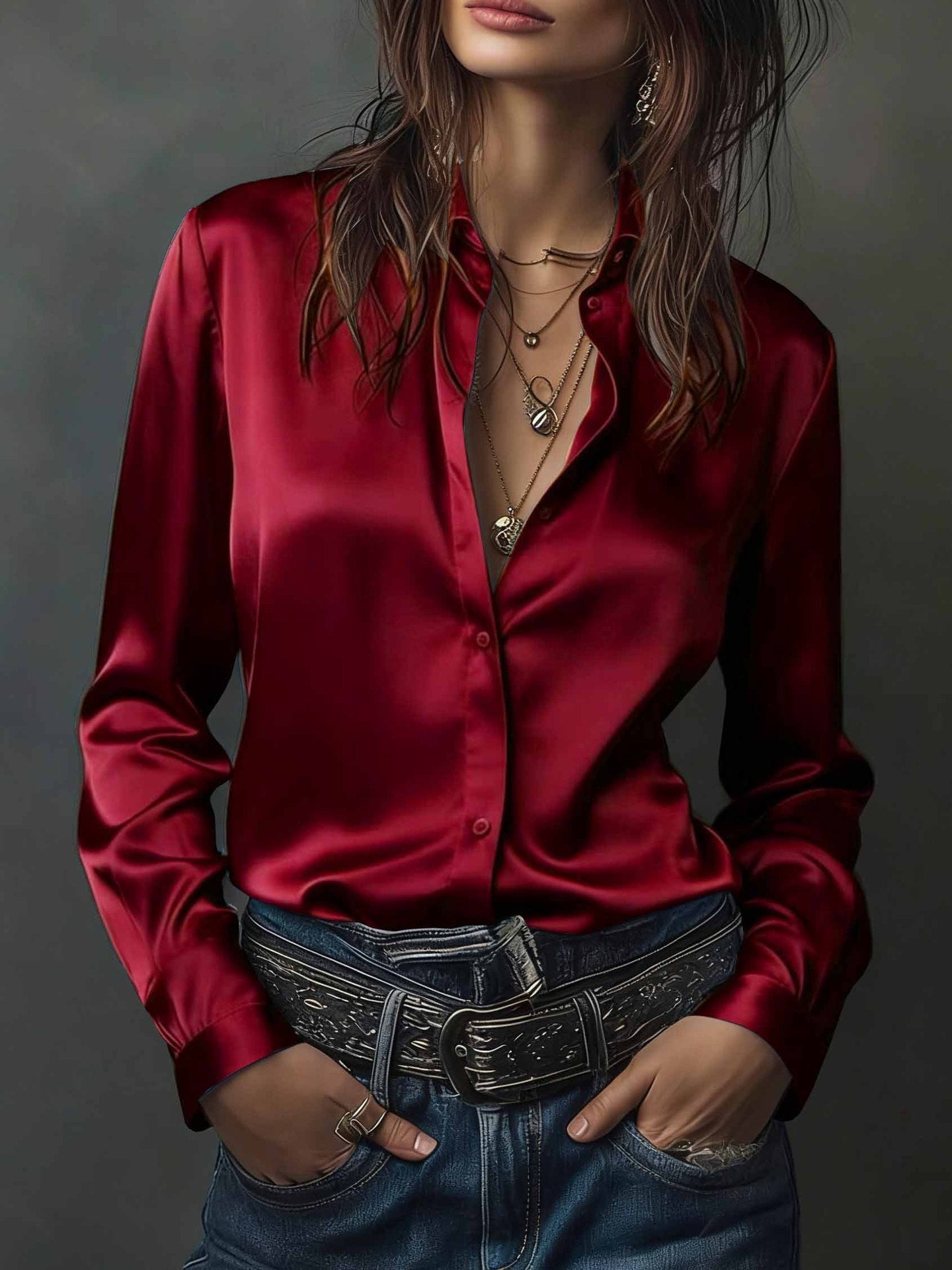 Women's Western-style Resort Casual Satin Best-selling Shirt