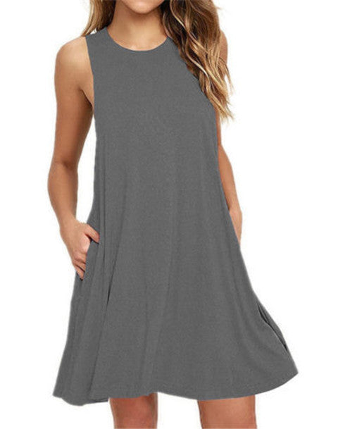 Women’s Sleeveless Casual Pocket Dress with Pockets in 8 Colors Sizes 6-20 - Wazzi's Wear