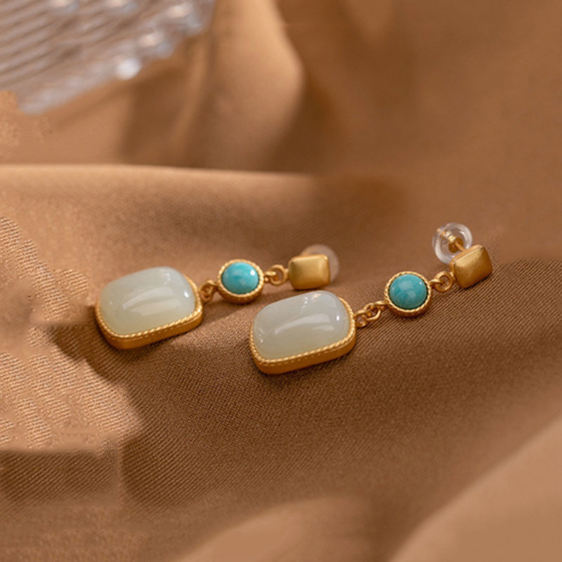 Fashion Square Hetian Jade Ear Studs Women