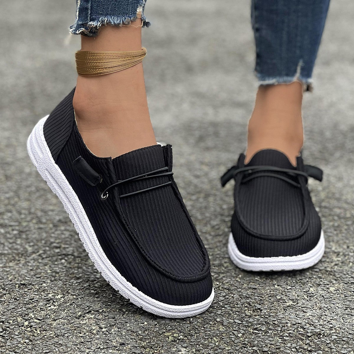 Women's Flat Bottom Slip On Casual Boat Shoes