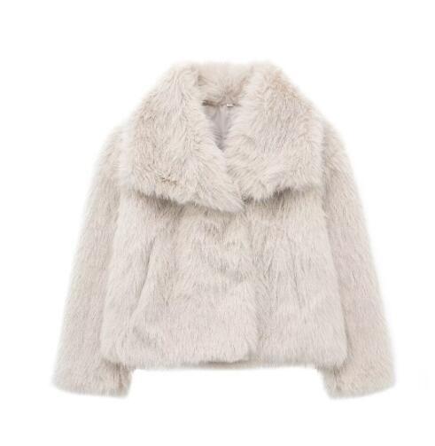 Faux Fur Jacket with Pockets and Lapel