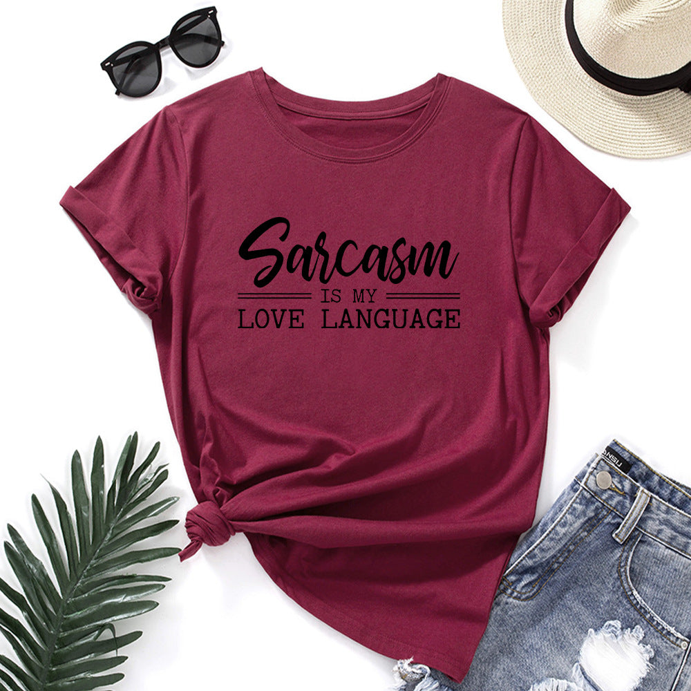 Women’s Sarcasm Is My Love Language Short Sleeve Top in 12 Colors S-5XL - Wazzi's Wear