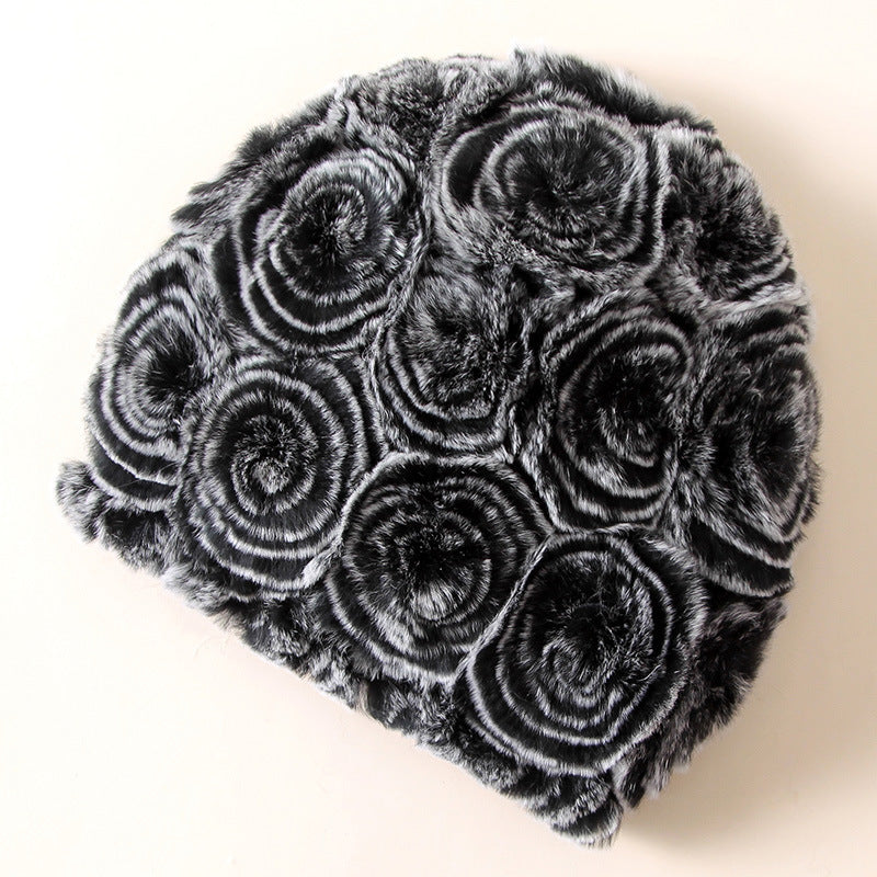 Women’s Fur-Lined Toque with Floral Design