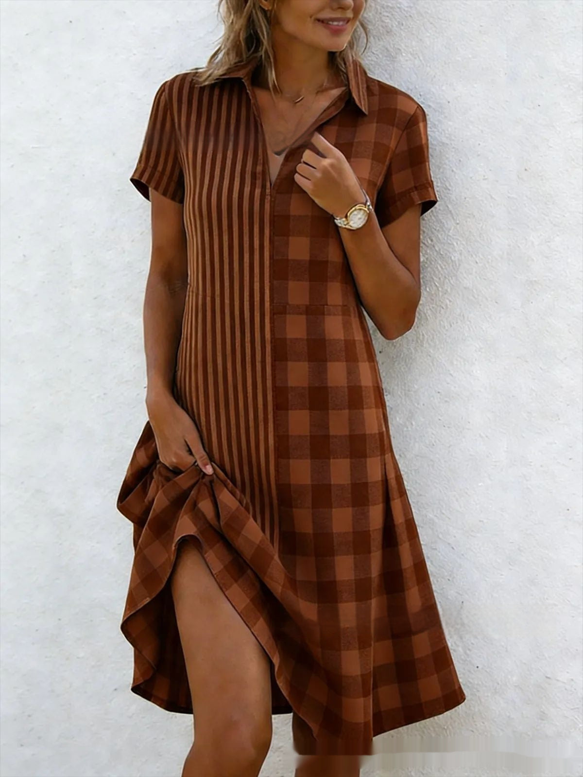 Bohemian 3D Printed V-Neck Short-Sleeve Maxi Dress