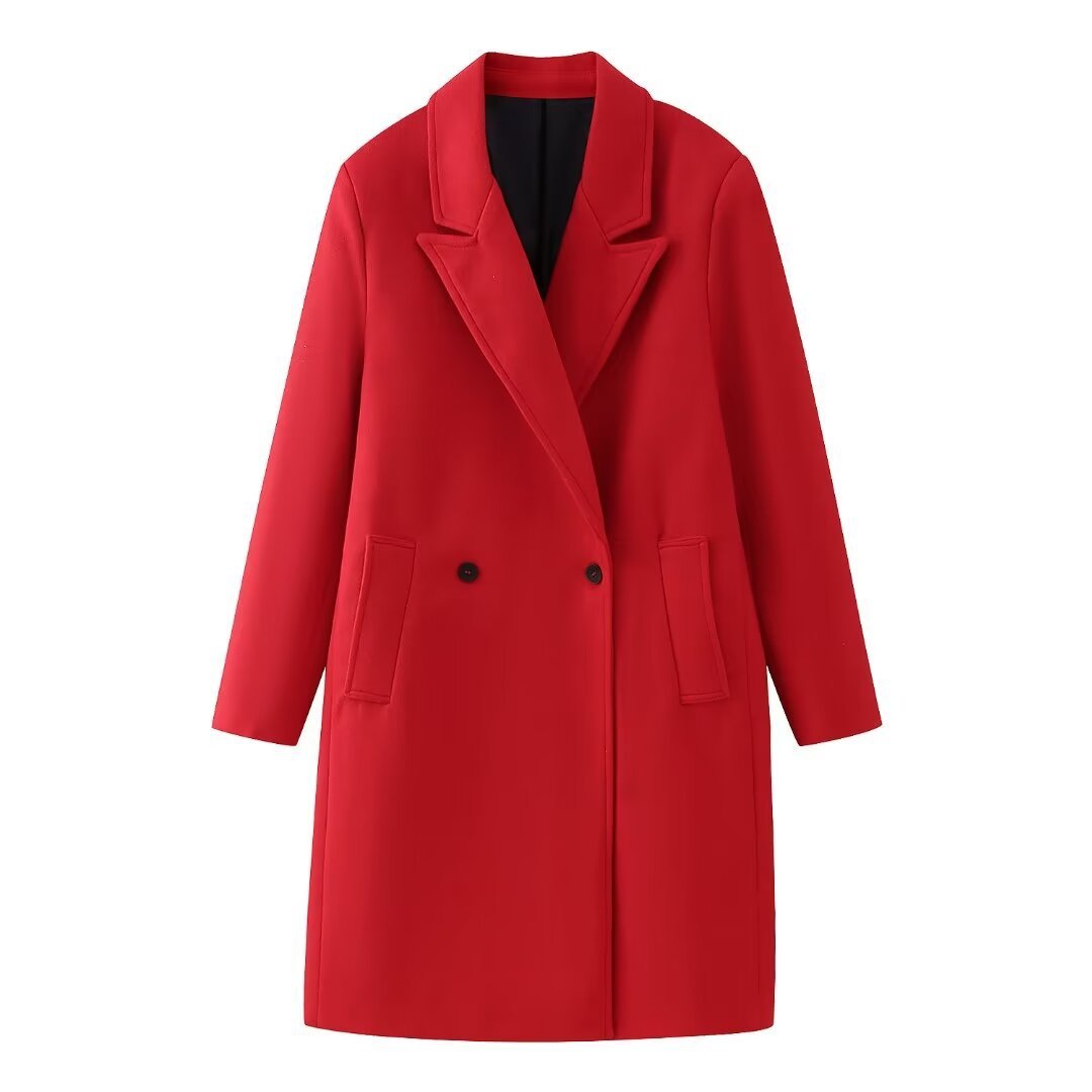 Double Breasted Long Red Overcoat