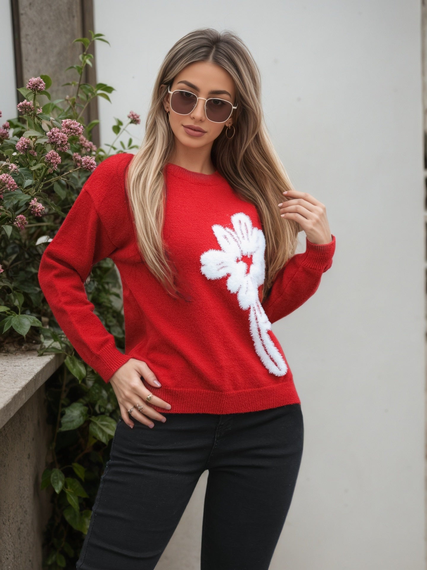 Women's Long-sleeved Knitted Jacquard Solid Color Sweater