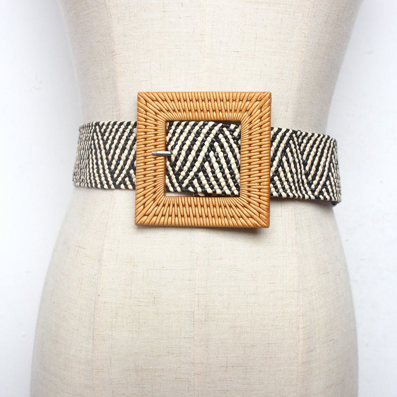 Women’s Braided Wide Belt with Square Buckle