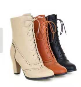 Women's Chic Solid Colour Lace-Up High Heel Boots