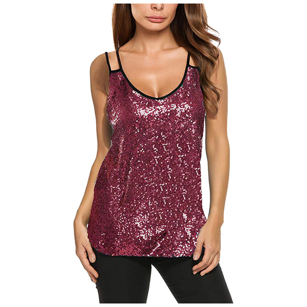 Women’s Sparkly V-Neck Sleeveless Sequin Top