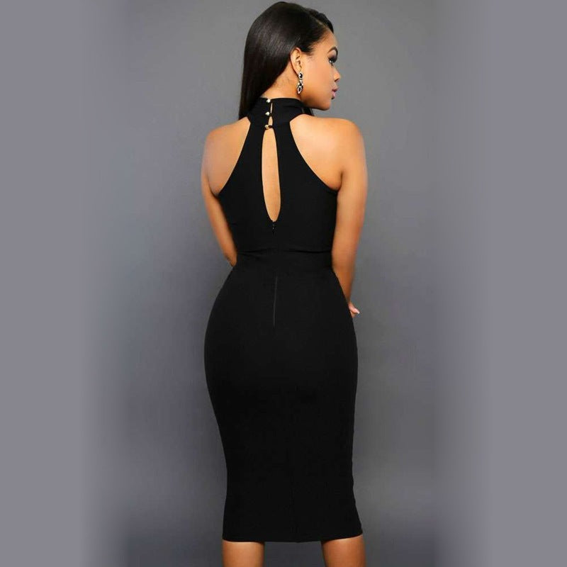 Women’s Black Strapless Halter Neck Midi Dress S-XL - Wazzi's Wear