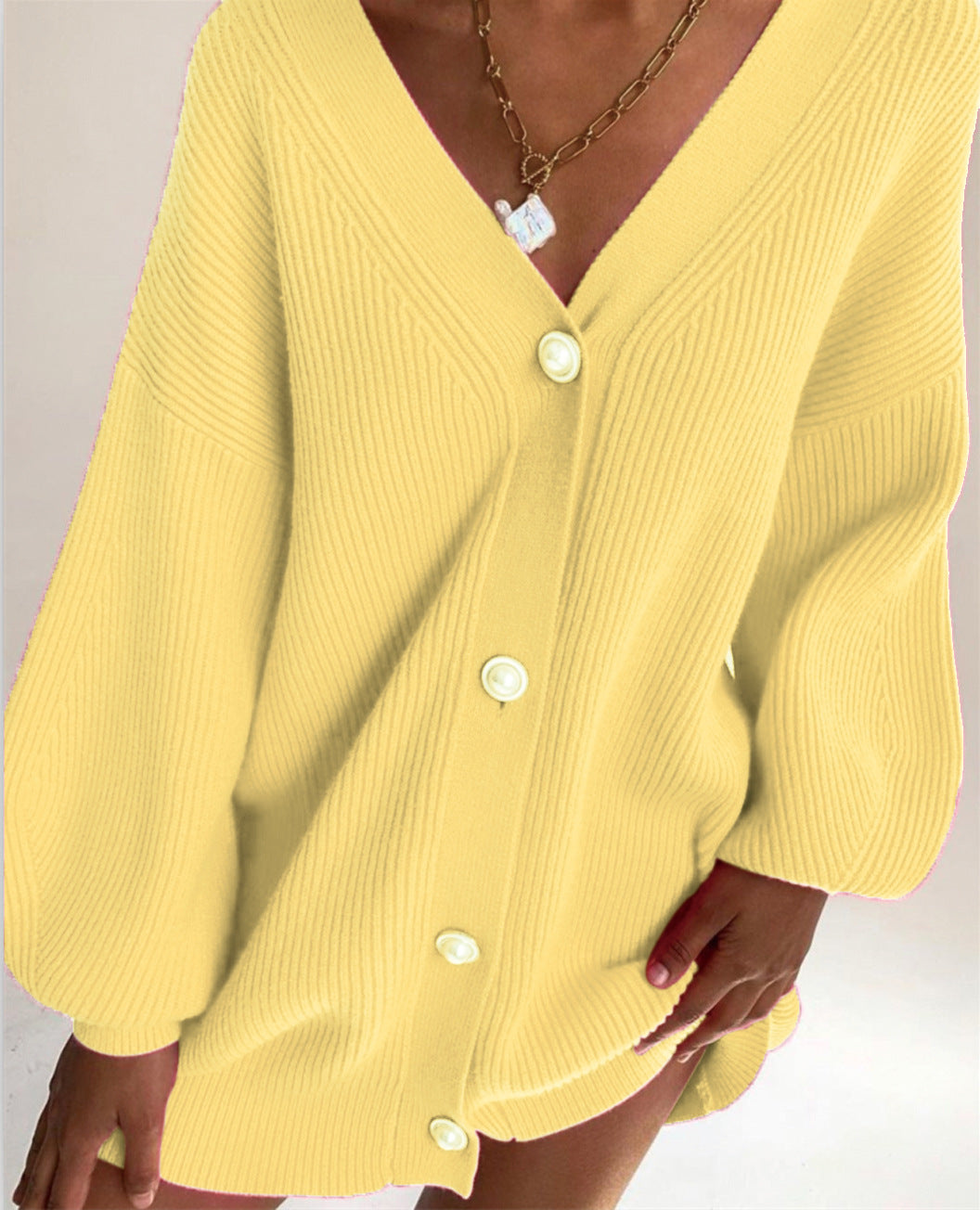 Women’s Long Sleeve V-Neck Sweater Cardigan with Pearl Buttons in 7 Colors S-L - Wazzi's Wear