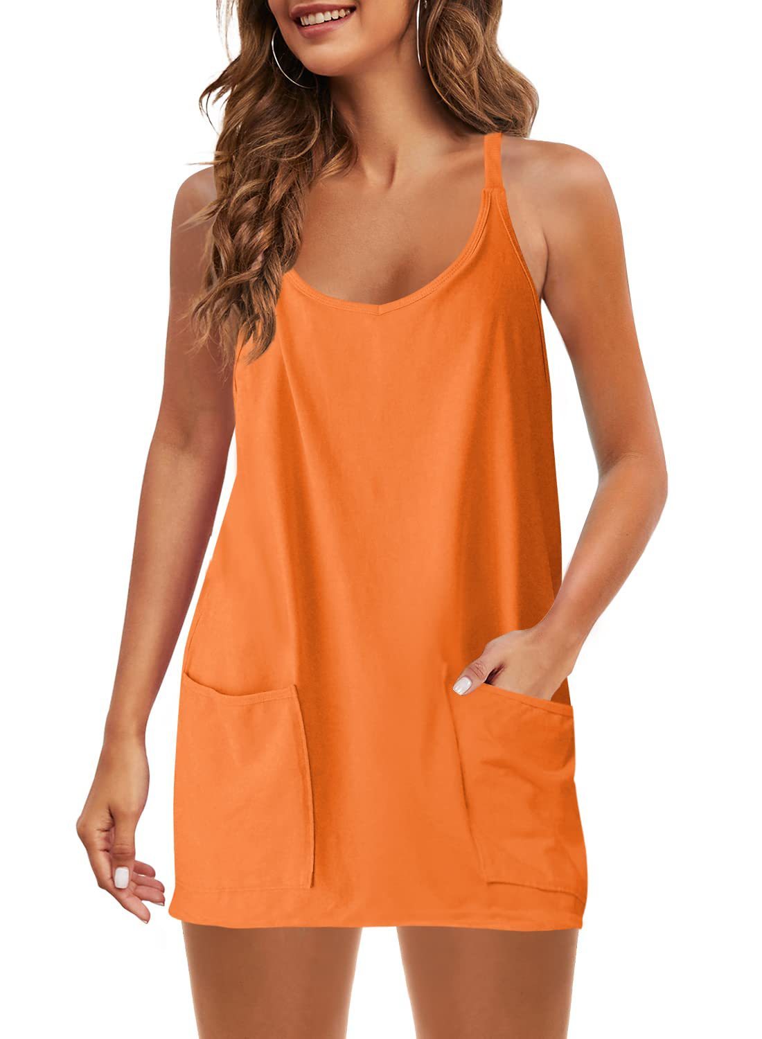 Women’s Sleeveless Spaghetti Strap Summer Mini Dress with Pockets