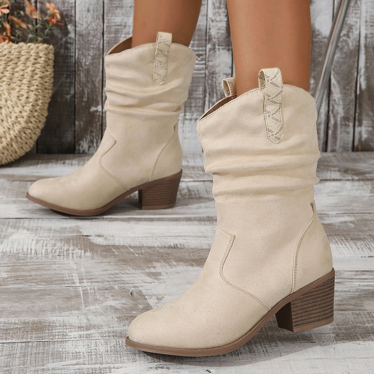 Women's Suede Mid-Calf Cowboy Boots