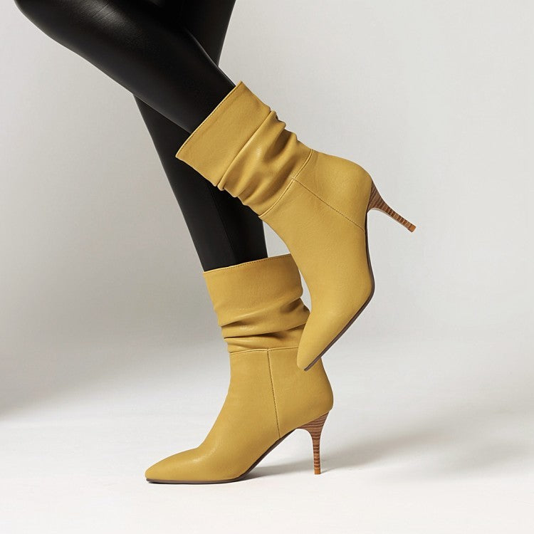 Women's Pleated Pointed Toe Stiletto Boots