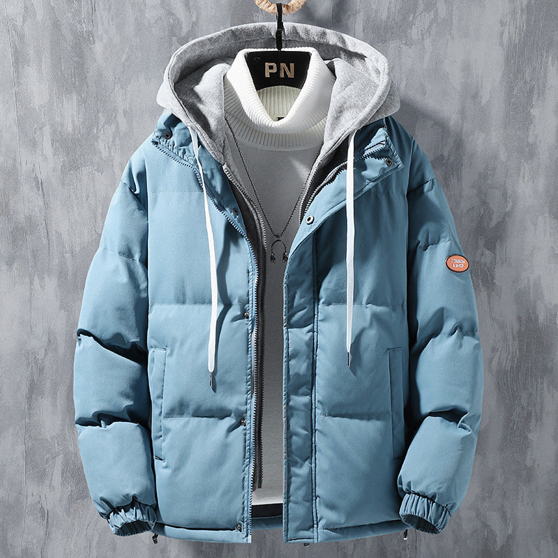 Men’s Hooded Windproof Down-Filled Fake Two-Piece Jacket in 4 Colors M-5XL - Wazzi's Wear