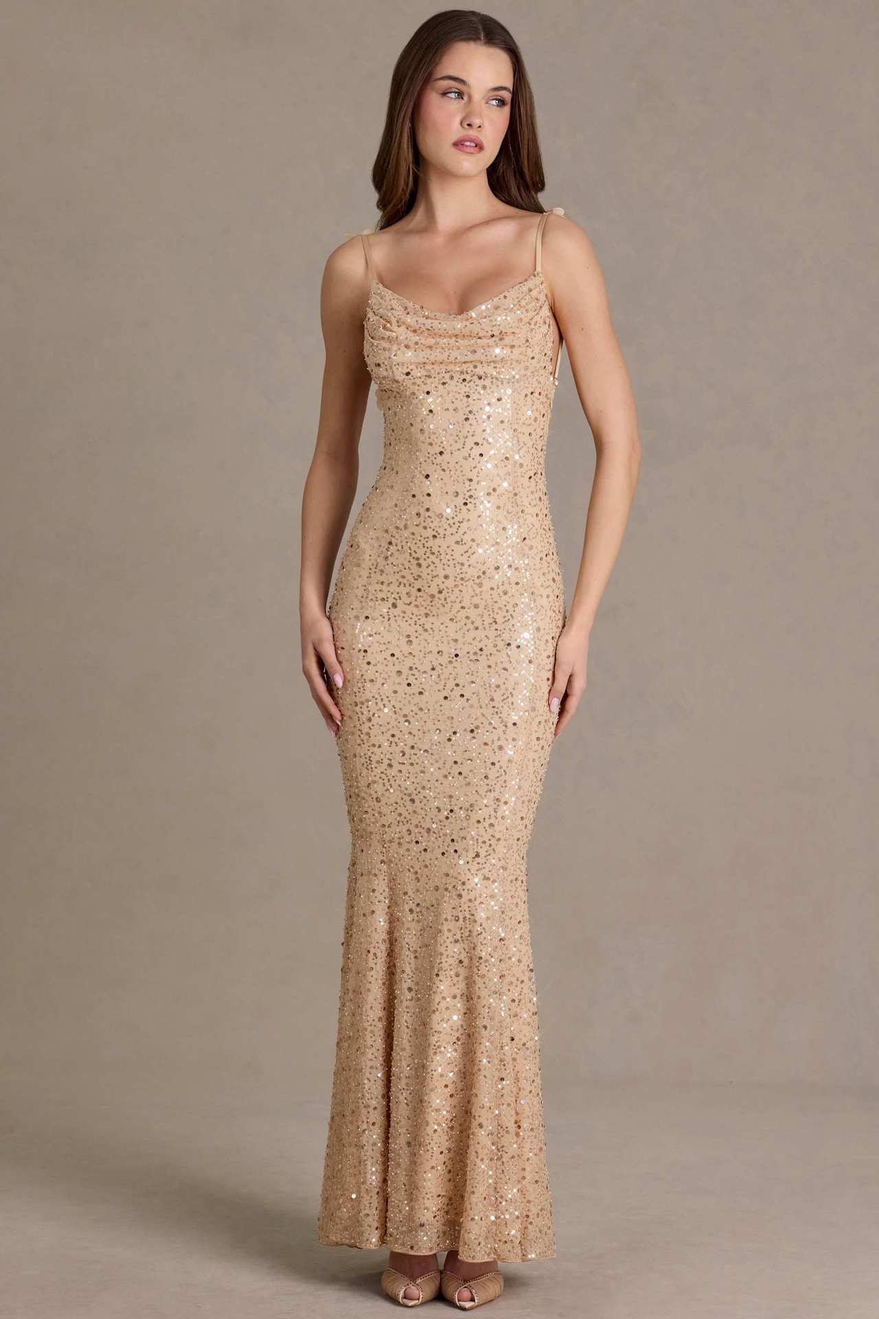 Sequin-beaded Tube Strap Backless Slim-fit Mermaid Maxi Dress