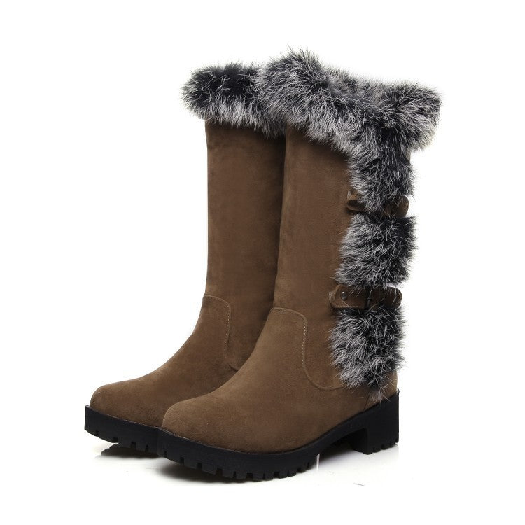 Women’s Suede Low Heel Snow Boots with Fur