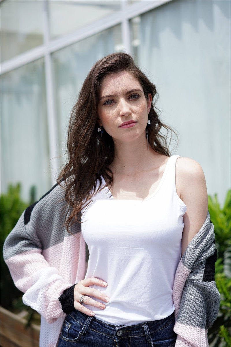 Mid-length Knitted Cardigan Loose Striped Rainbow Sweater