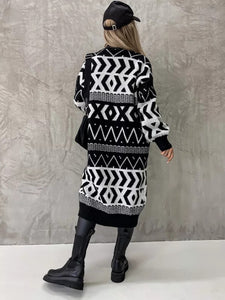 Women’s Geometric Long Sleeve Cardigan Coat in 2 Colors S-XXL - Wazzi's Wear