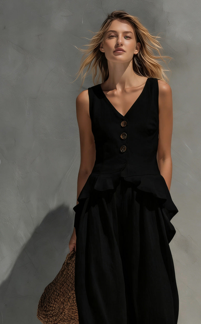 Sweatshirt-style Casual Sleeveless Top And Wide-leg Pants Two-piece Set