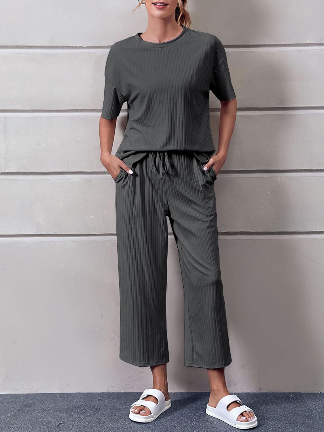 Short Sleeve Top with Cropped Pants Set