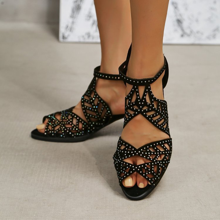 Low Heel Roman Sandals with Rhinestones