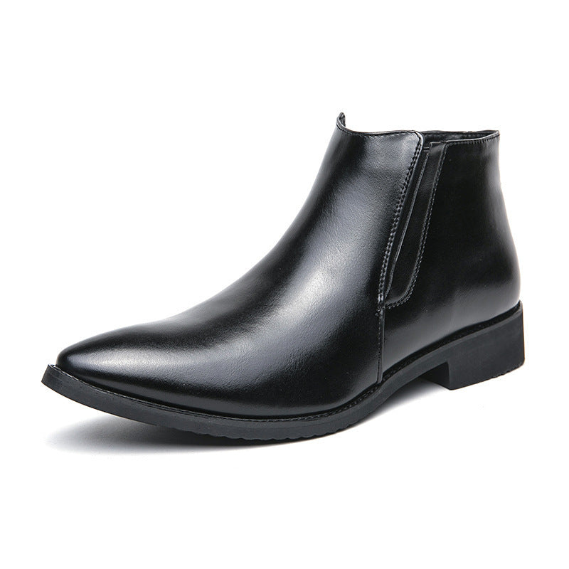 Men’s Leather Ankle Boots with Pointed Toe and Side Zipper