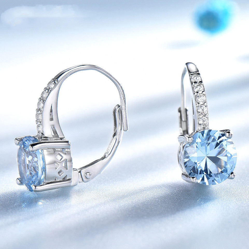 Women’s Sterling Silver Drop Topaz Gemstone And Diamond Earrings in 2 Colors - Wazzi's Wear