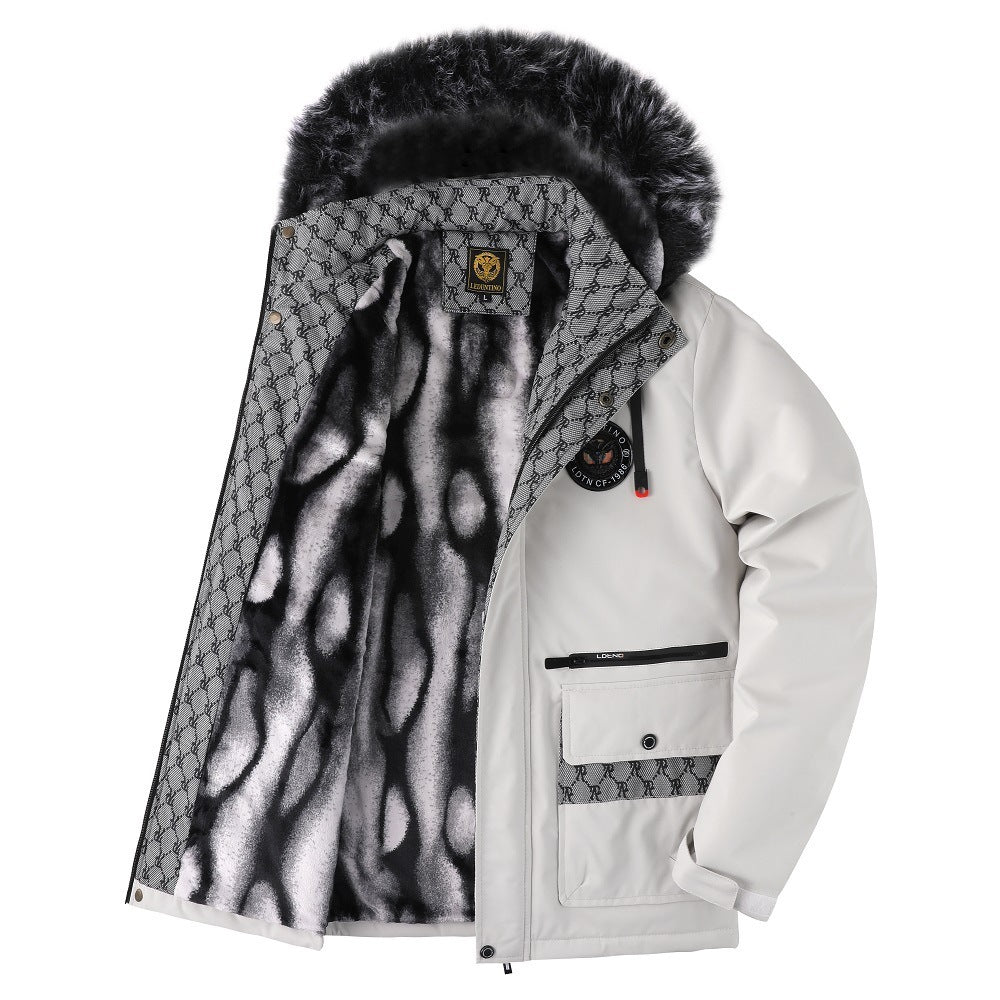 Men's Jacket with Fur-Lined Detachable Hood