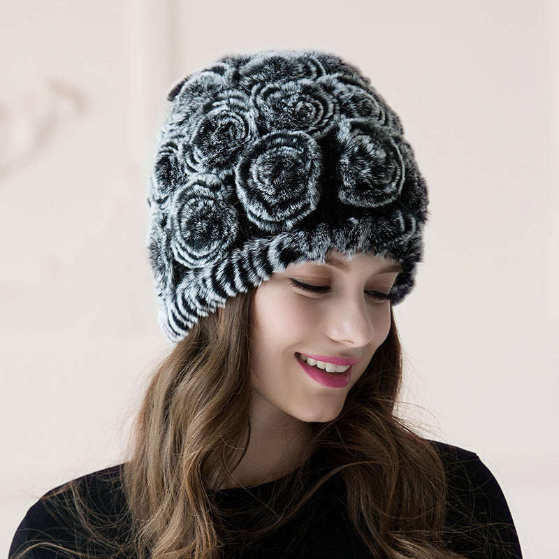 Women’s Fur-Lined Toque with Floral Design