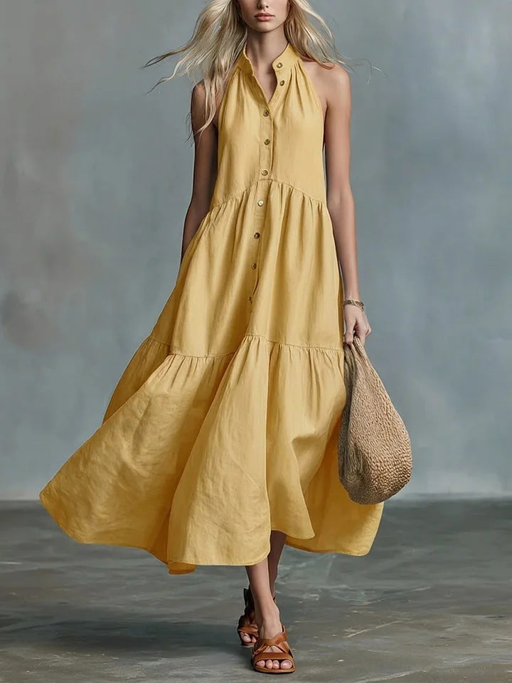 Casual Loose Linen Button-Down Vest Dress
