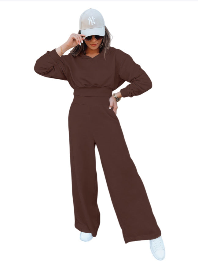 Wide-leg Pants And Hooded Sweatshirt Casual Set