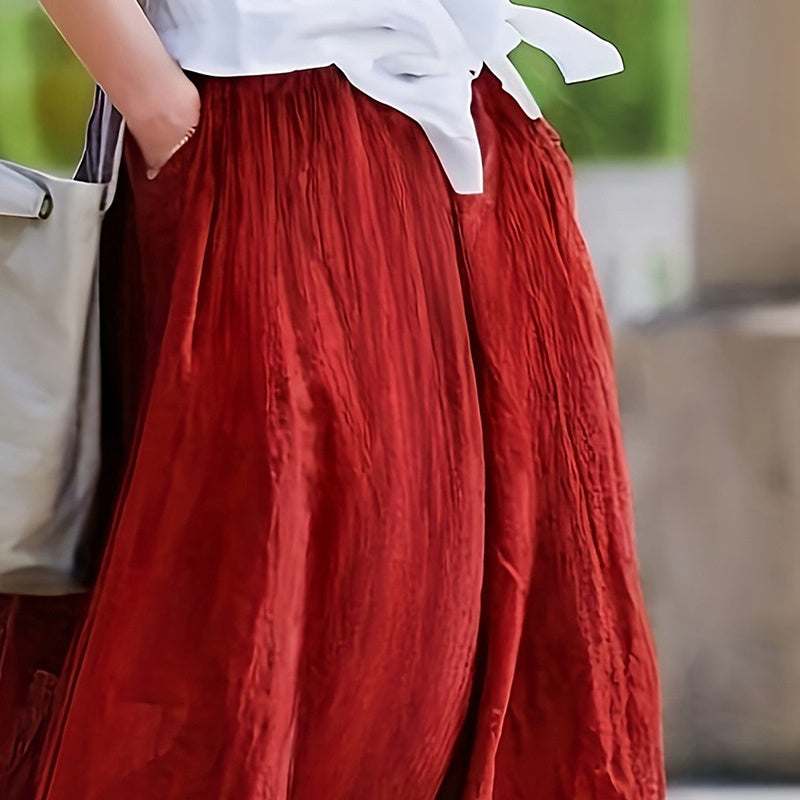 Women Bohemian Beach A-Line Dress Elastic Waist Flowy Long Maxi Skirt With Pockets