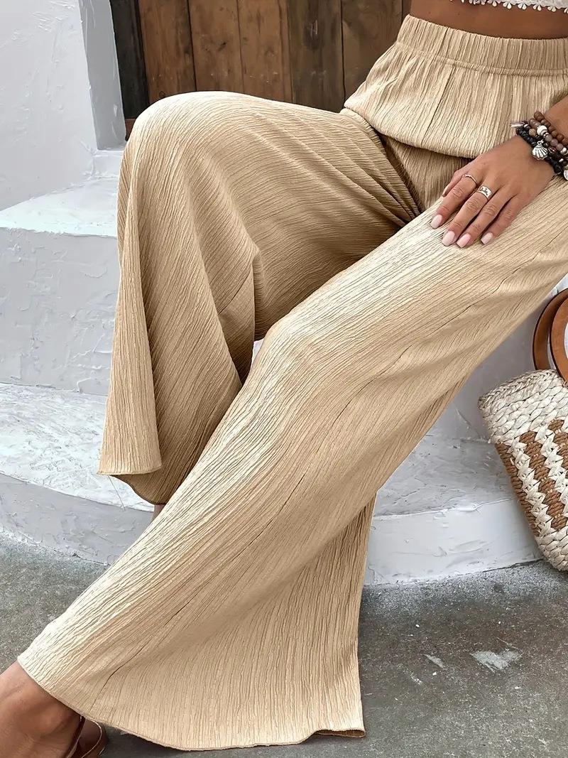 Women's Textured Loose Fit Wide Leg Pants