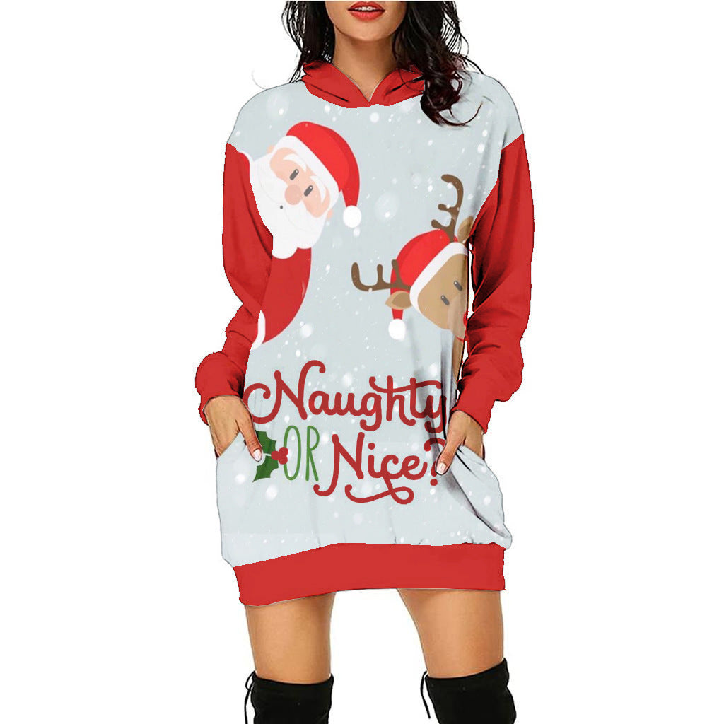Women's Fashion Casual Printing Christmas Holiday Party Sweater Dress