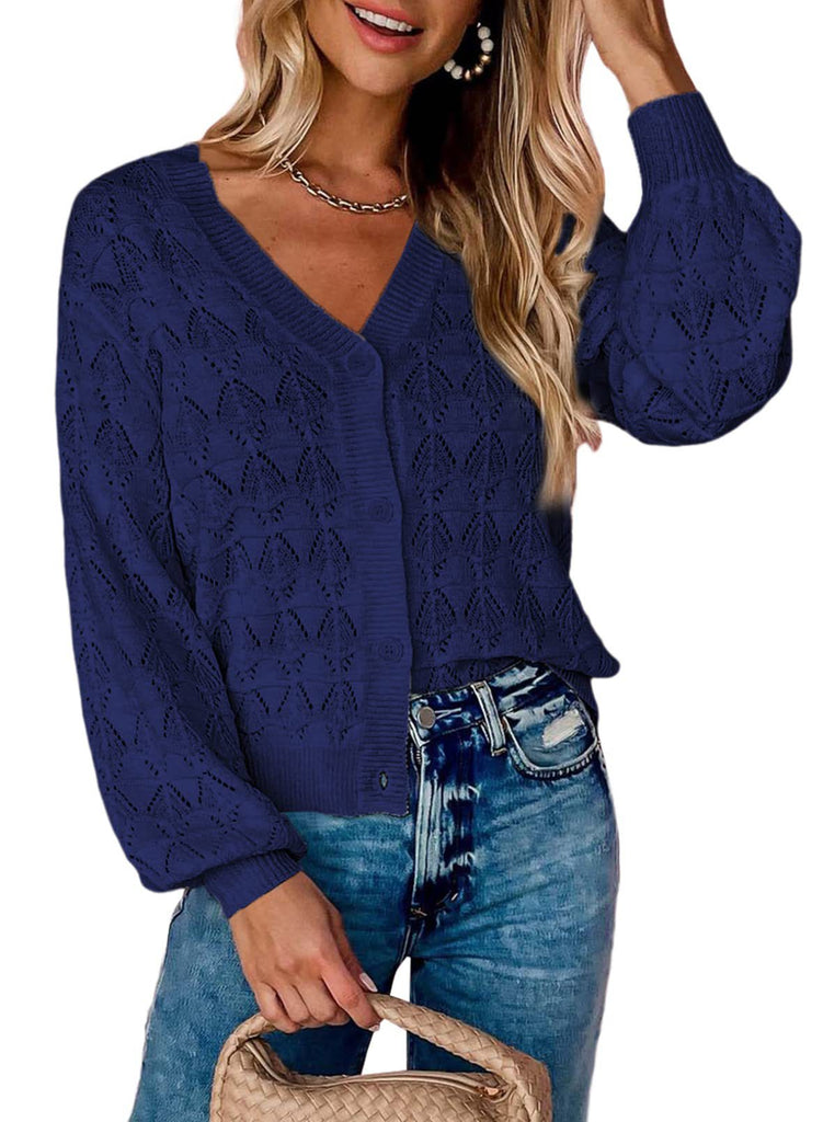 Women’s Long Sleeve V-Neck Knit Sweater Cardigan in 7 Colors S-2XL - Wazzi's Wear