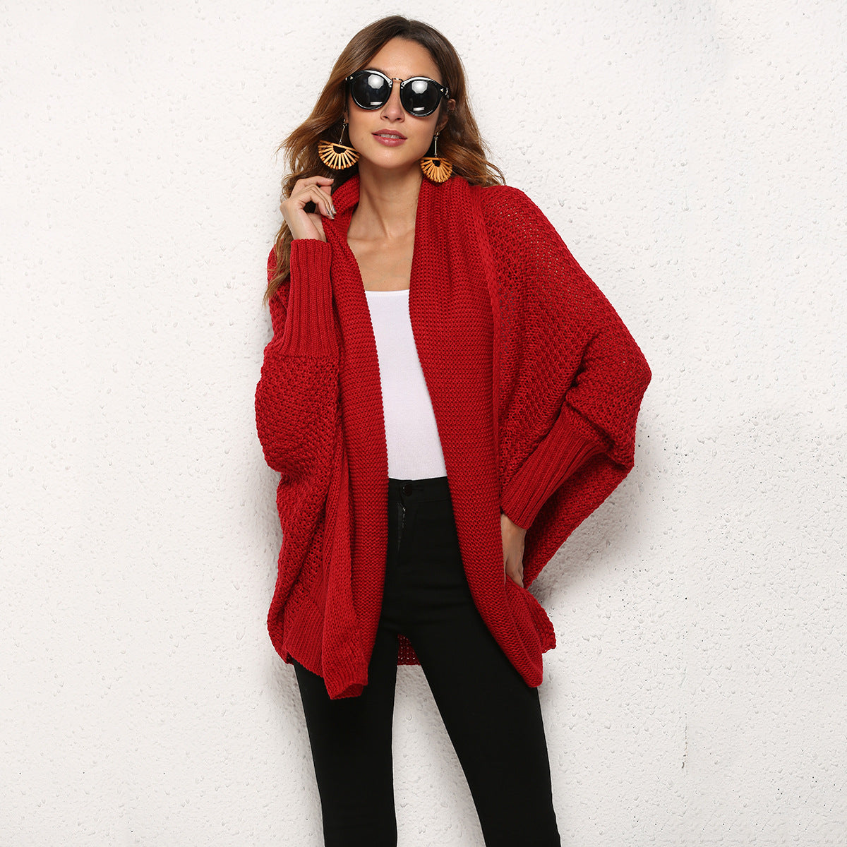 Women's Cardigan with Long Bat Sleeves