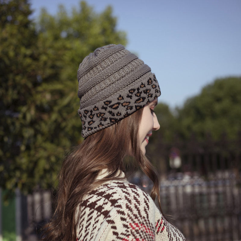 Women's Leopard Print Knit Beanie in 10 Colors - Wazzi's Wear