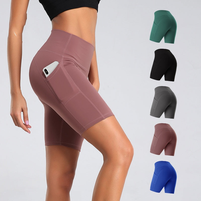 Women’s High Waist Mid-Length Activewear Yoga Shorts with Pockets