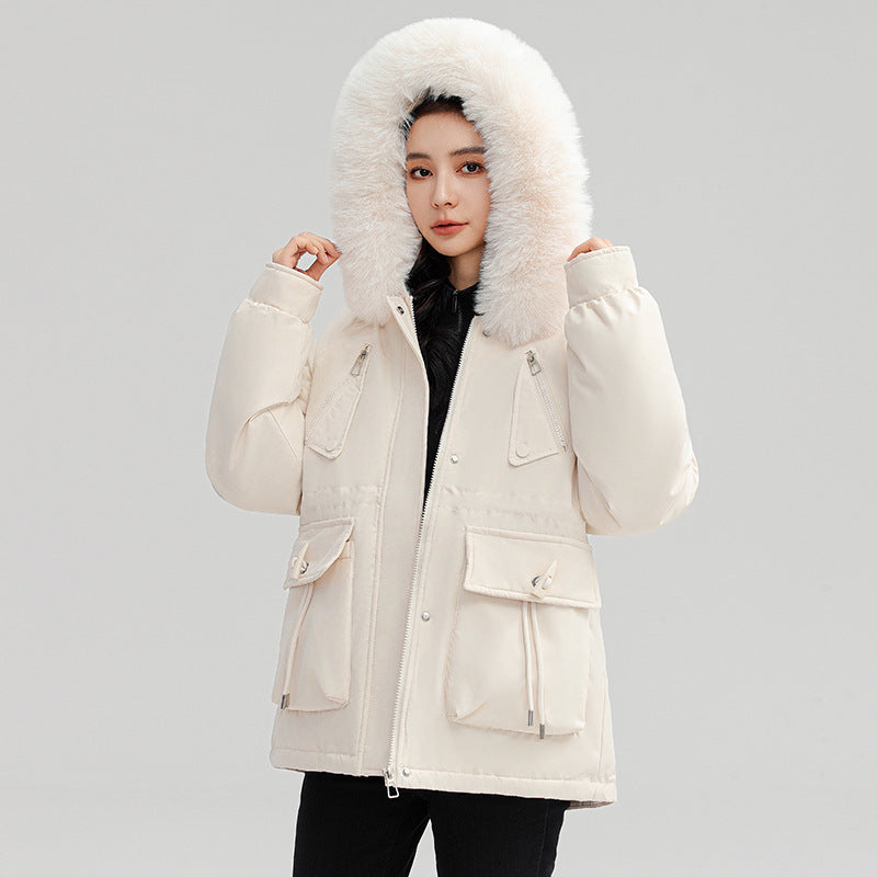 Women's Thick Plush Winter Jacket with Fur-Lined Hood