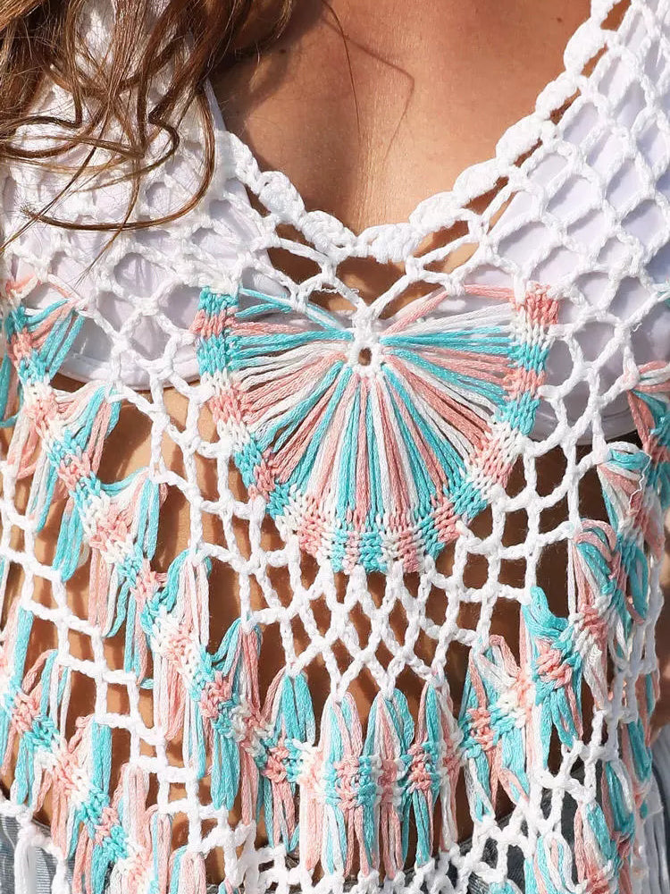 Robe de plage au crochet à franges pour femmes