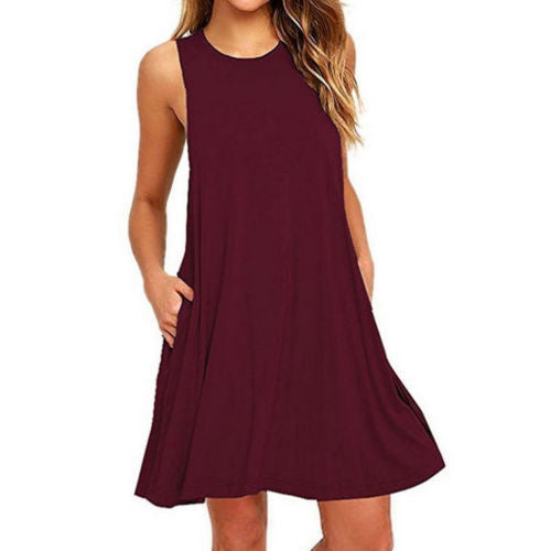 Women’s Sleeveless Casual Pocket Dress with Pockets in 8 Colors Sizes 6-20 - Wazzi's Wear