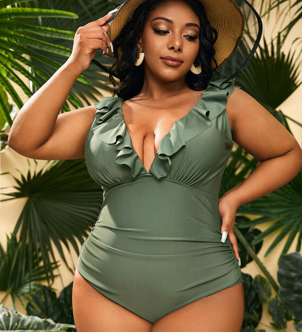 Women’s Plus Size Ruffled One Piece Swimsuit in 2 Colors XL-4XL - Wazzi's Wear