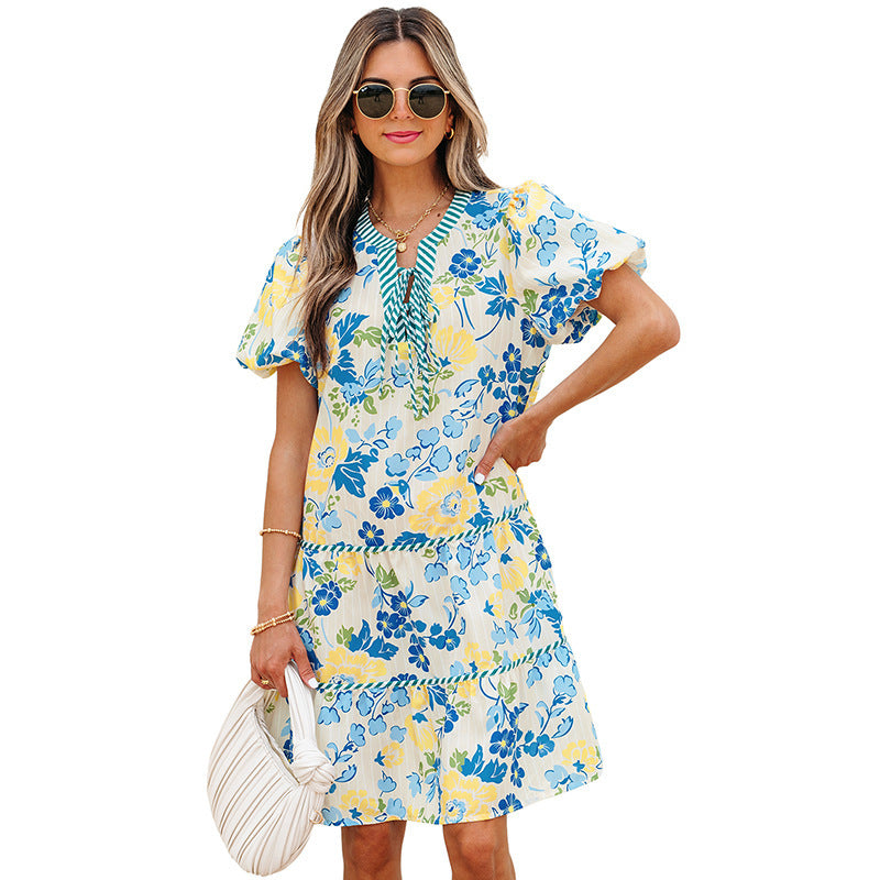 Leisure Style Multi-color Floral Print High Waist Skirt