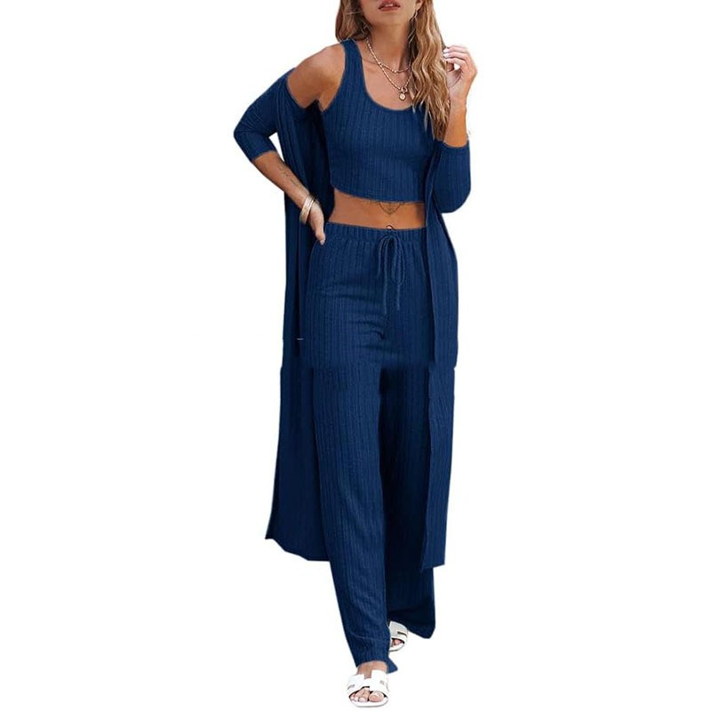 Vest Pants And Robe Three-piece Womens Loungewear Set