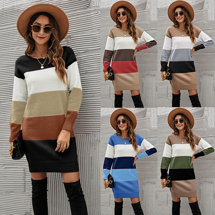 Women’s Colorblock Striped Knit Sweater Dress