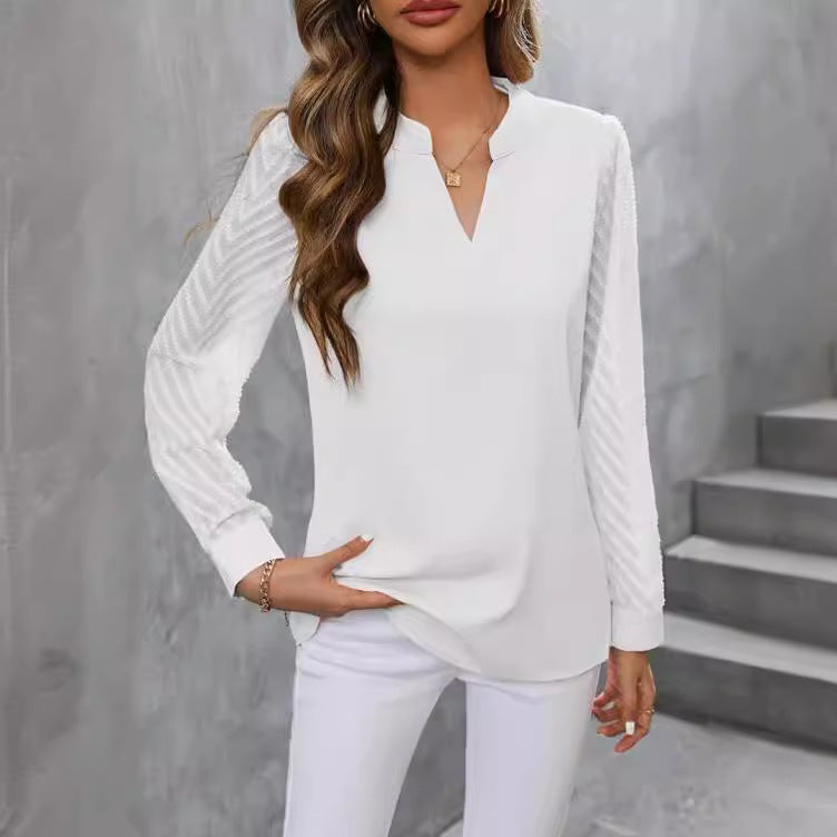 Women’s V-Neck Blouse with Long Chiffon Sleeves