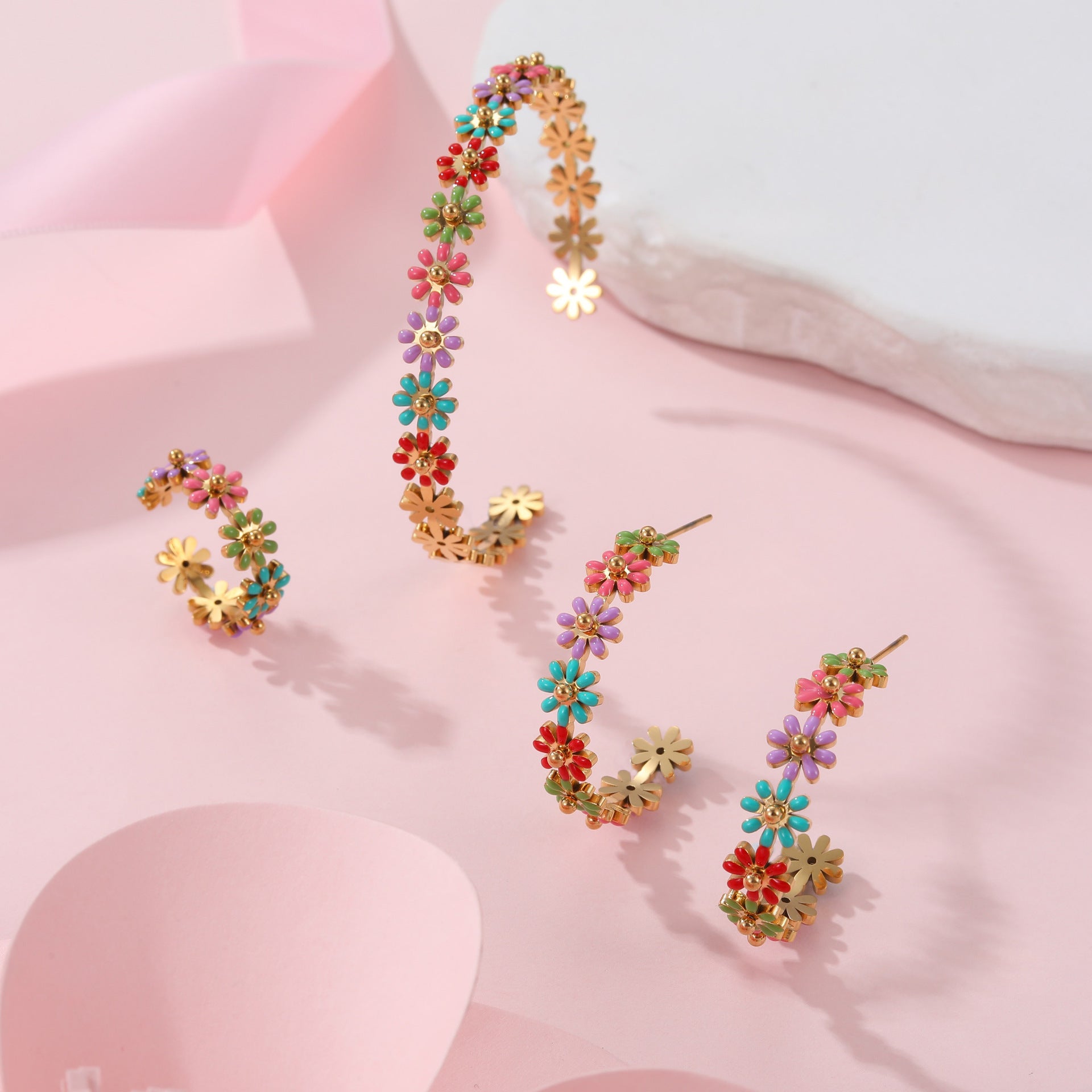 Fashion Ins Oil Dripping Color Flower Stainless Steel Bracelet