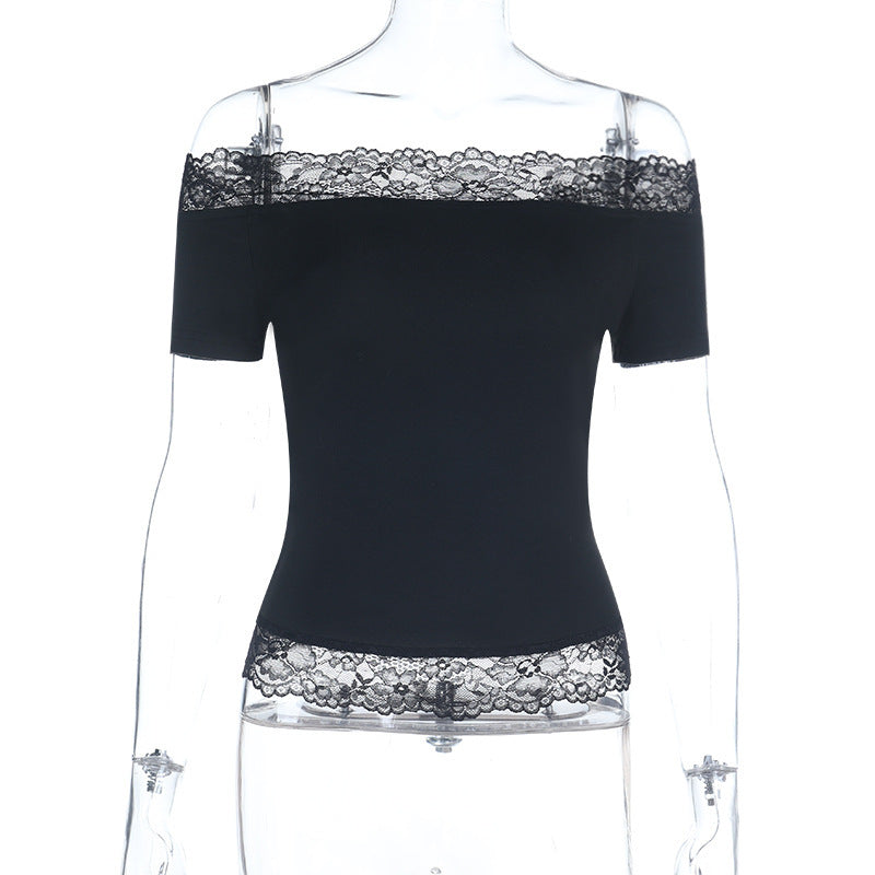 Off-shoulder Waist-cinching Slimming Short-sleeve Womens Top