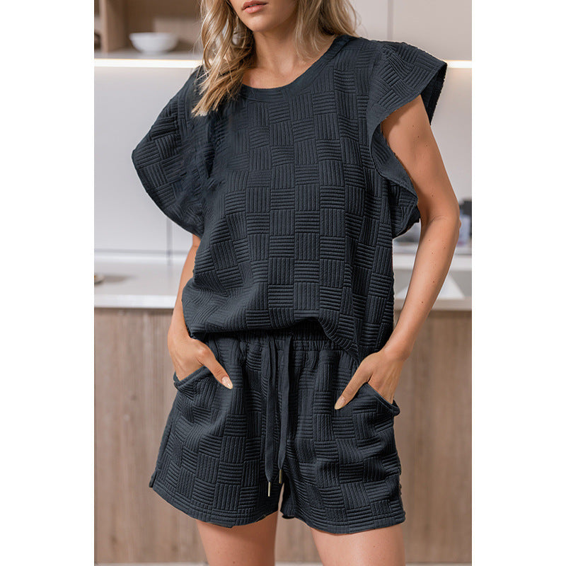 Solid Color Ruffle Sleeve Casual Suit Women